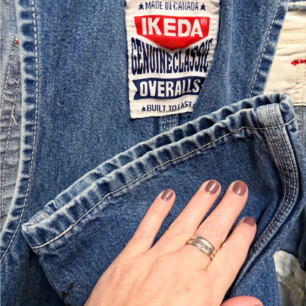 IKEDA Blue Denim Overalls Adjustable Strap Tapered Leg Utility - Picture 12 of 13